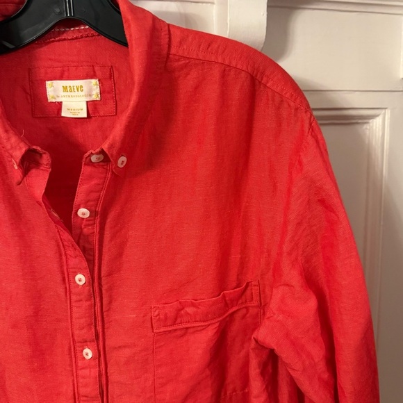 Athropologie Maeve Button down Linen blend Shirt Top Women's M Red Long Sleeve - Picture 3 of 10